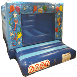 A delightful 'Party-Time' themed bouncy castle